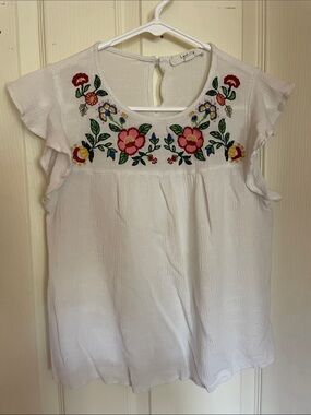 Embroidered White Floral Cotton Blouse - Lush Garden Detail